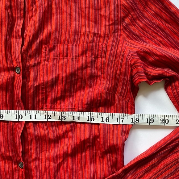 INC Womens Large Blouse Shirt Red Striped Long Sleeve Button Up SLIM Fits Medium - Picture 6 of 7